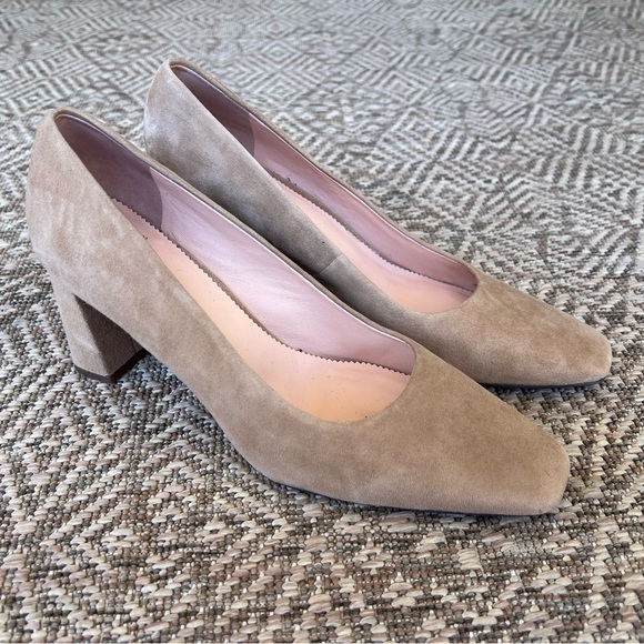 J Crew Women's Pump Size 9 Tan Nude Suede Square Toe Block Heel Dress Shoe - Picture 1 of 6